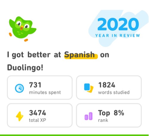 Duolingo 2020 year in review screenshot